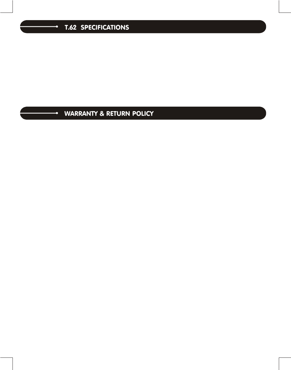 T.62 specifications, Warranty & return policy, Warranty & return policy t.62 specifications | Stanton Complete DJ System DJLab 2.1 User Manual | Page 11 / 12