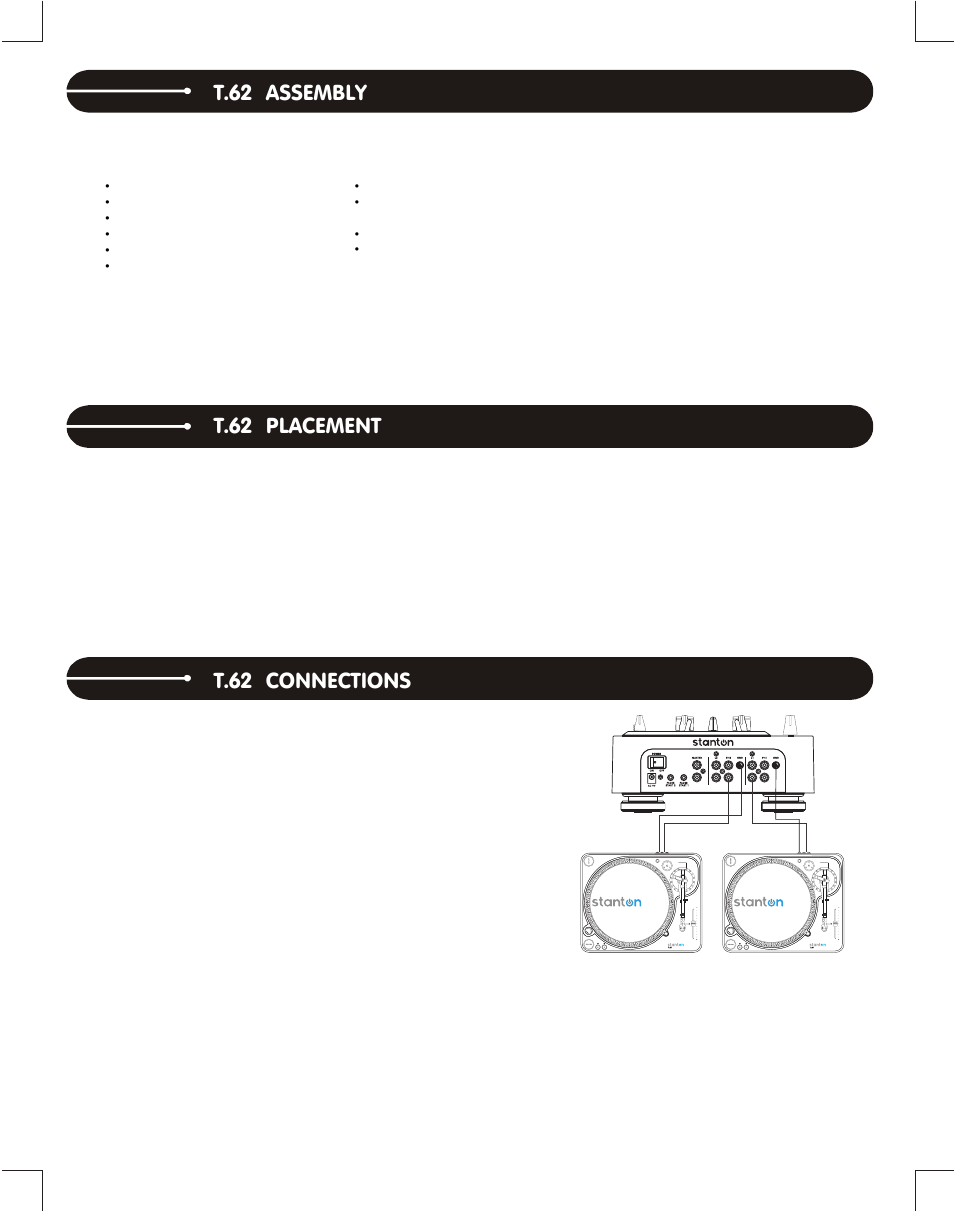 T.62, T.62 assembly, T.62 placement | T.62 connections | Stanton Complete DJ System DJLab 2.1 User Manual | Page 8 / 12