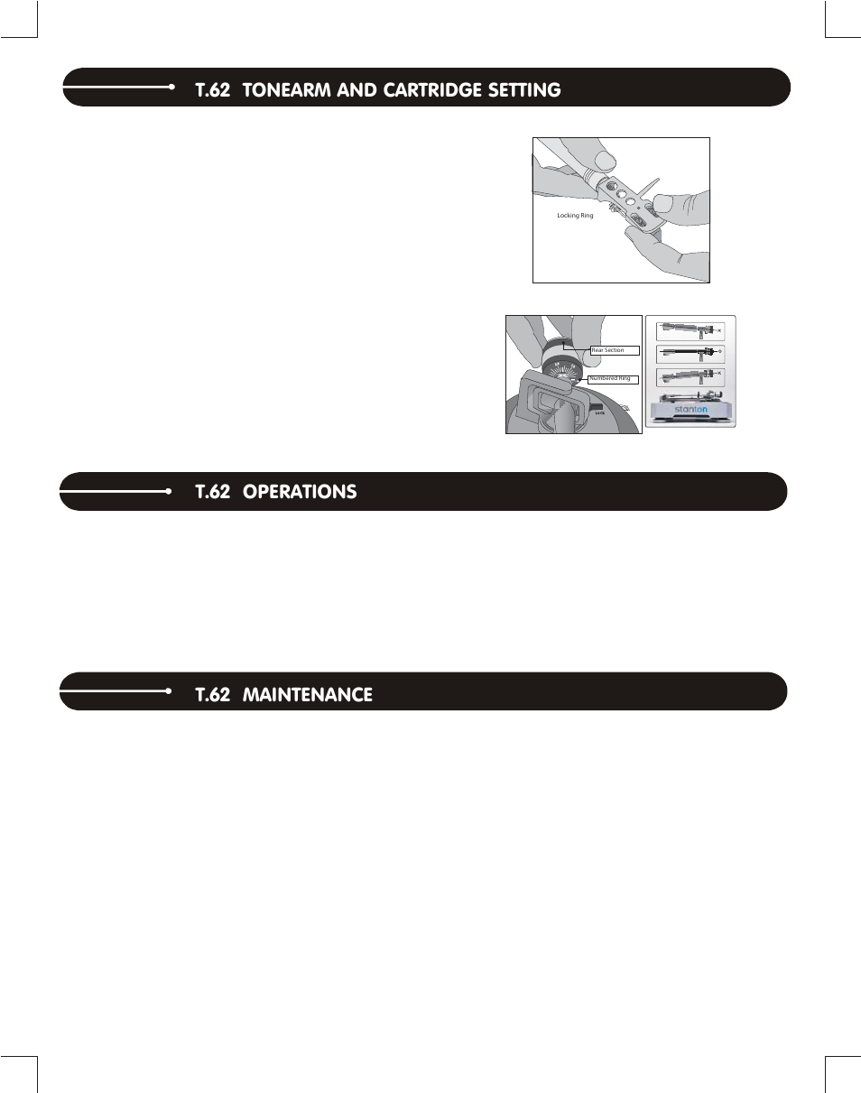 T.62 tonearm and cartridge setting, T.62 operations, T.62 maintenance | C onnections | Stanton Complete DJ System DJLab 2.1 User Manual | Page 9 / 12