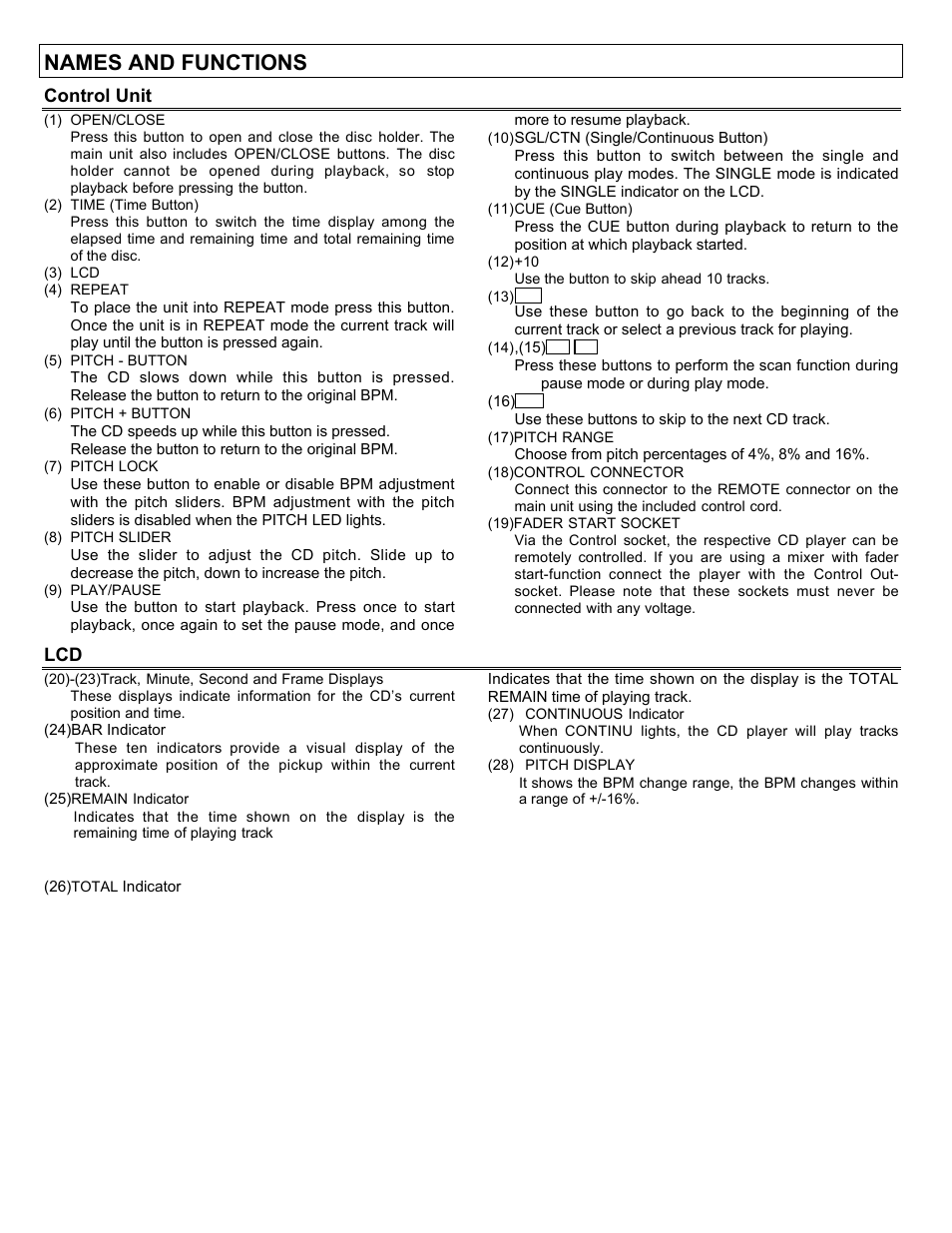 Names and functions | Stanton c.500 User Manual | Page 7 / 12