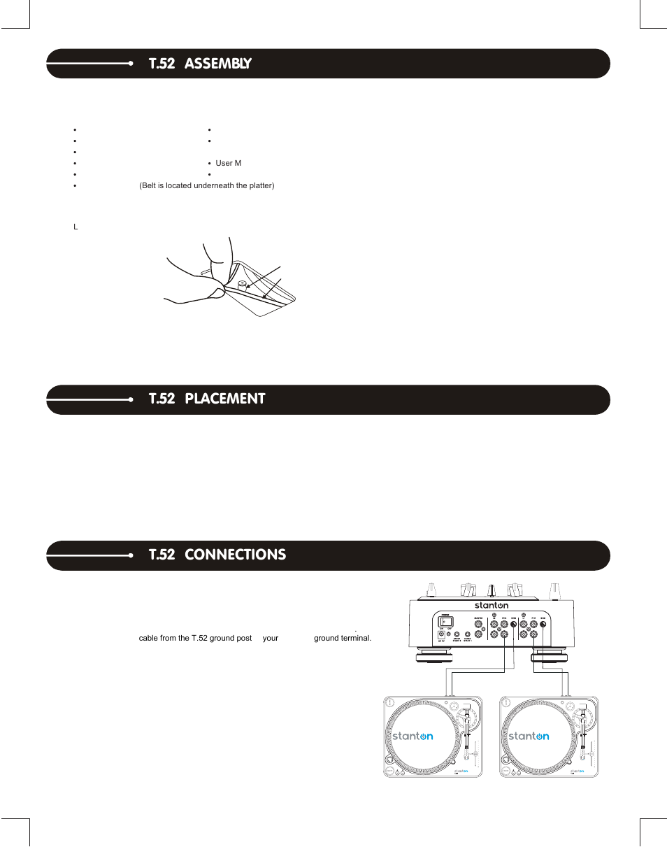 T.52, T.52 assembly, T.52 placement | T.52 connections | Stanton Complete DJ System DJLab 1.1 User Manual | Page 8 / 12