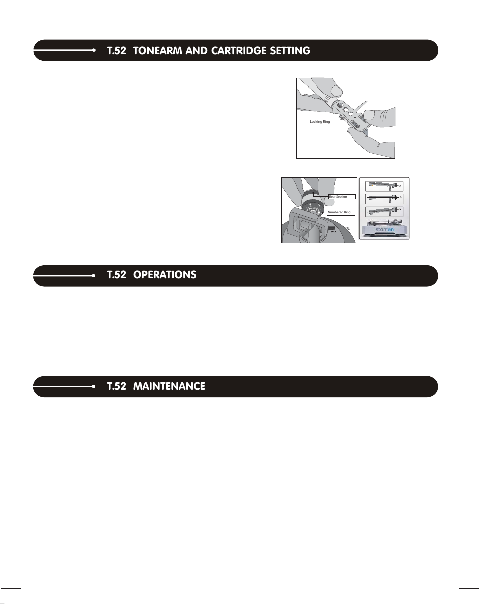 T.52 tonearm and cartridge setting, T.52 operations, T.52 maintenance | Co nnec tions | Stanton Complete DJ System DJLab 1.1 User Manual | Page 9 / 12