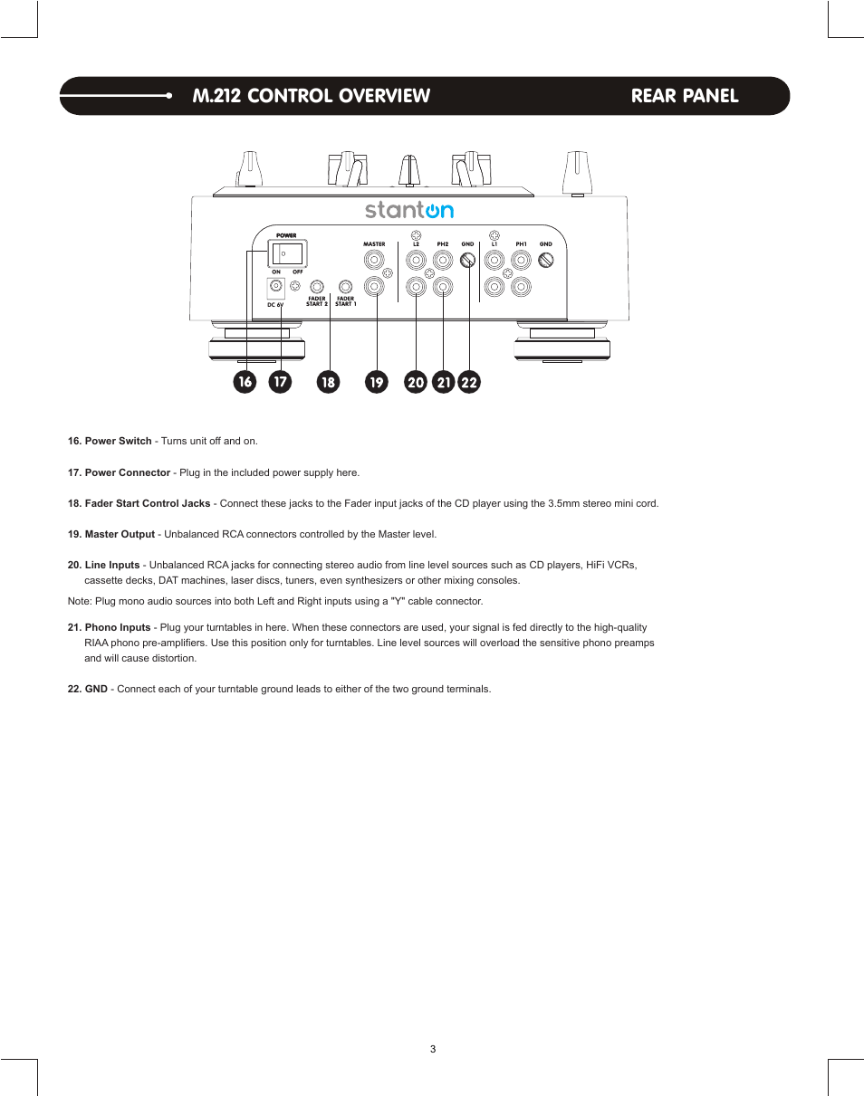 M.212 control overview rear panel | Stanton DJLAB 1.1 User Manual | Page 5 / 12
