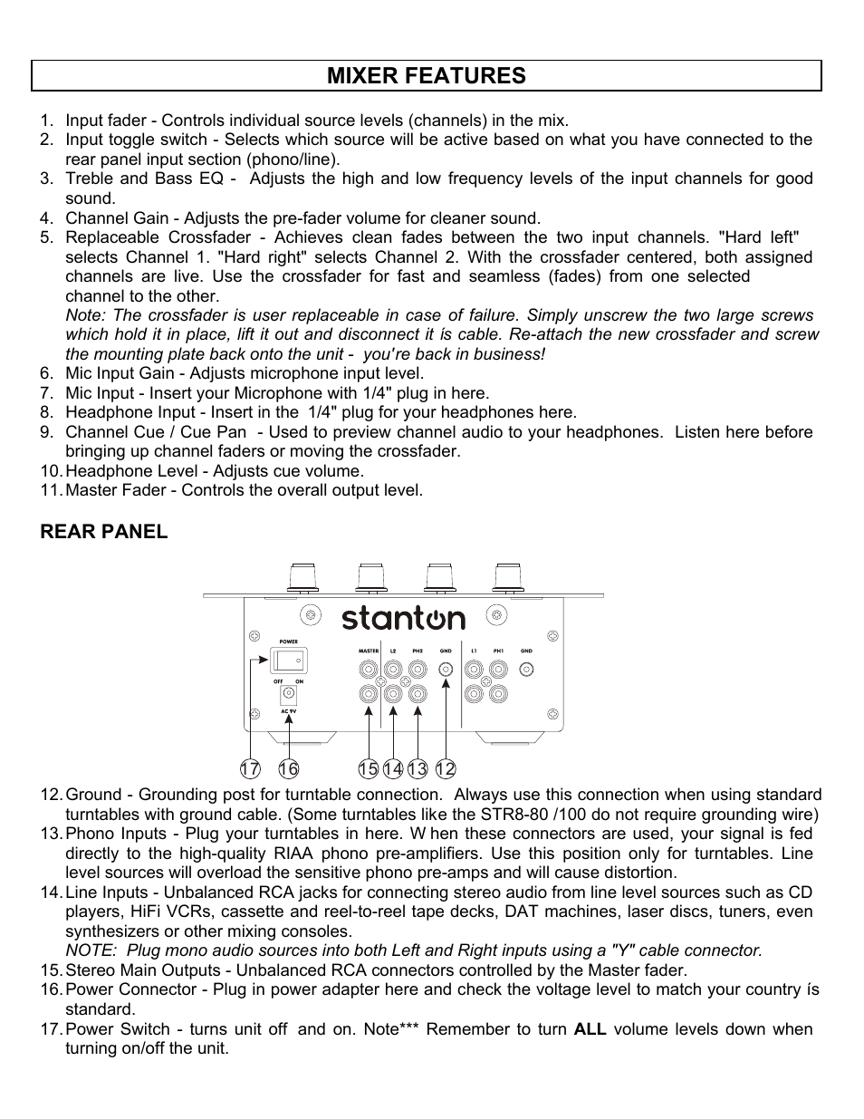 Mixer features | Stanton smx 201 User Manual | Page 4 / 9