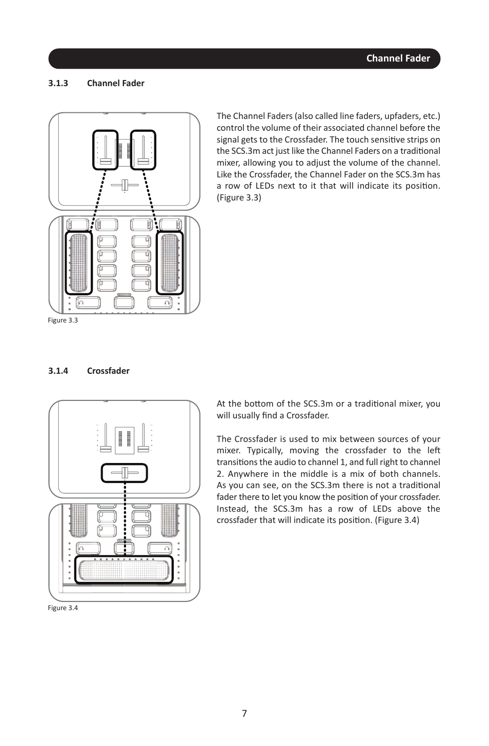 3 channel fader, 4 crossfader, Channel fader 7 | Stanton SCS.3M User Manual | Page 11 / 72
