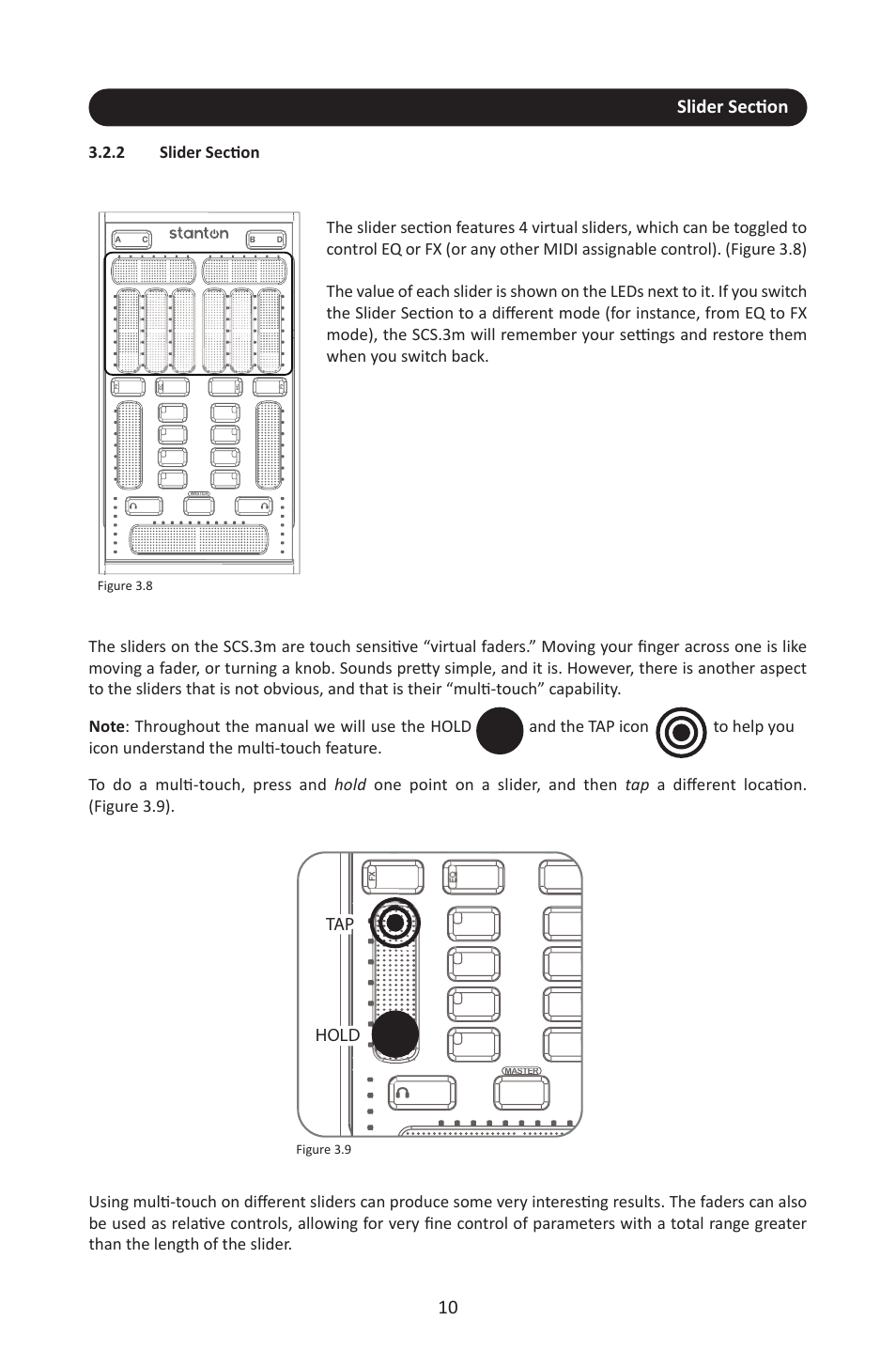 2 slider section, Hold tap hold tap | Stanton SCS.3M User Manual | Page 14 / 72
