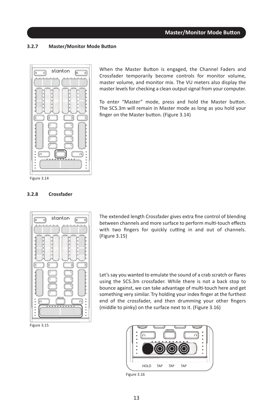 7 master/monitor mode button, 8 crossfader, Master/monitor mode button 13 | Stanton SCS.3M User Manual | Page 17 / 72
