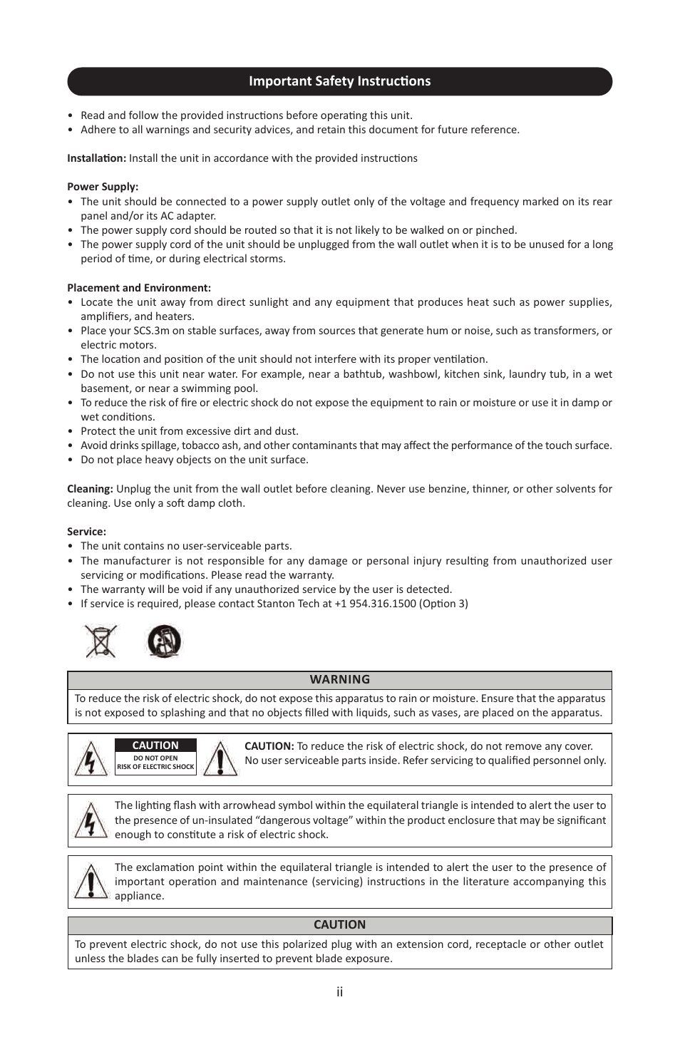 Important safety instructions | Stanton SCS.3M User Manual | Page 2 / 72