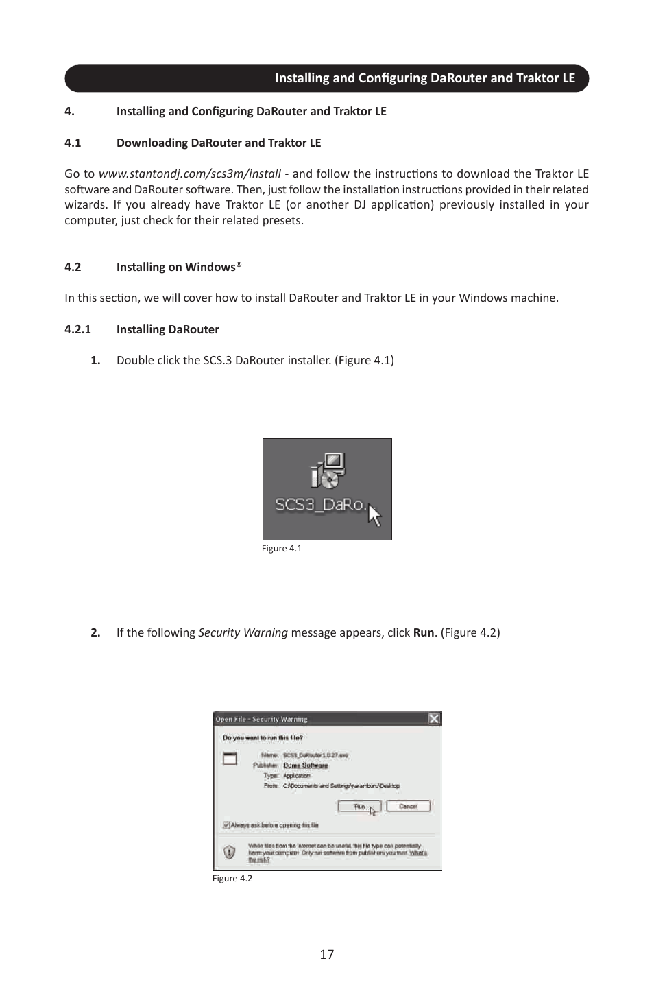 Installing and configuring darouter and traktor le, 1 downloading darouter and traktor le, 2 installing on windows | 1 installing darouter | Stanton SCS.3M User Manual | Page 21 / 72