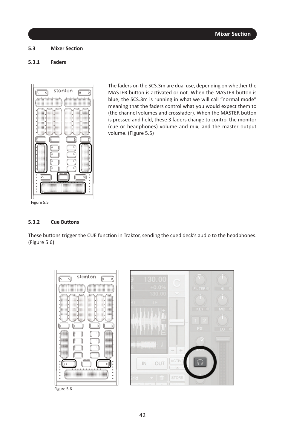 3 mixer section, 1 faders, 2 cue buttons | Stanton SCS.3M User Manual | Page 46 / 72