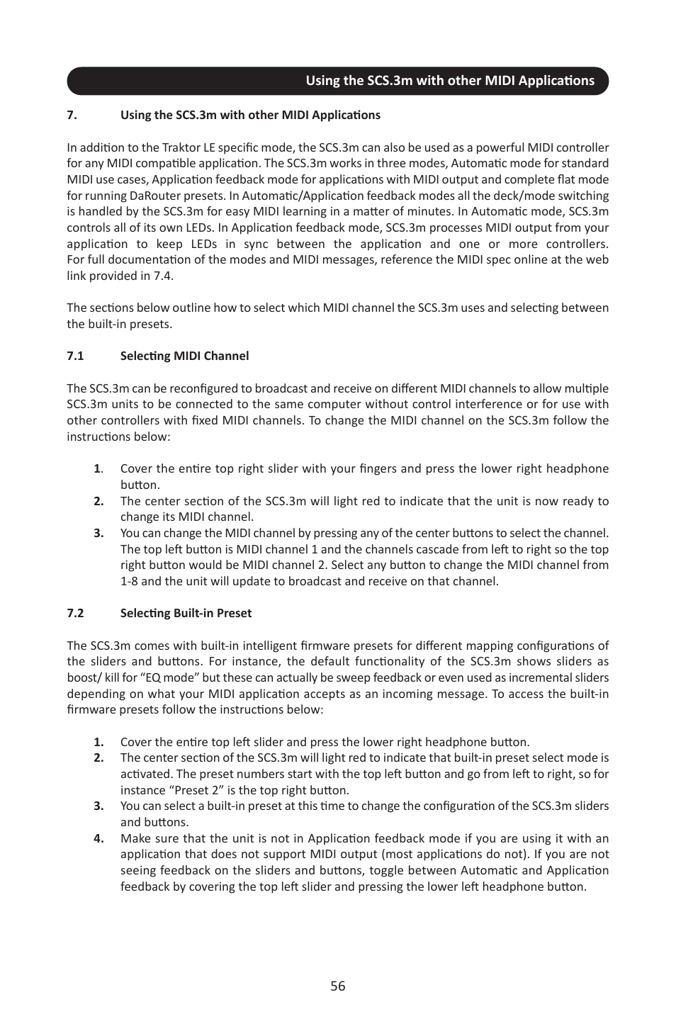 Using the scs.3m with other midi applications, 1 selecting midi channel, 2 selecting built-in preset | Stanton SCS.3M User Manual | Page 60 / 72