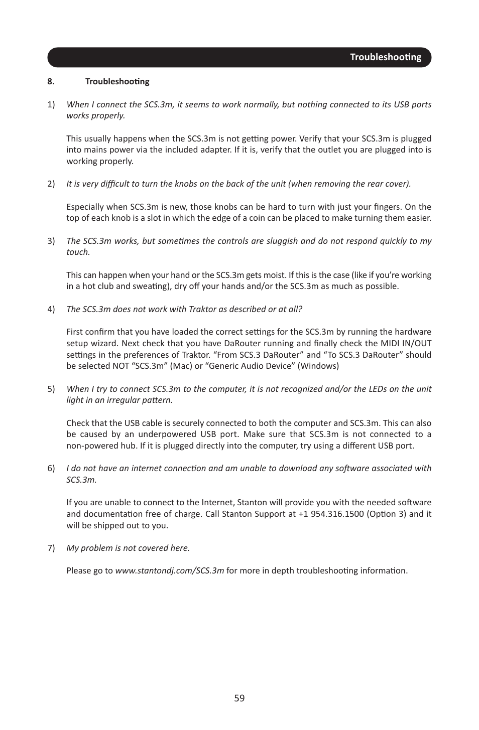 Troubleshooting | Stanton SCS.3M User Manual | Page 63 / 72