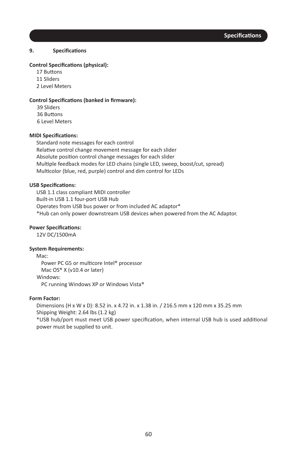 Specifications | Stanton SCS.3M User Manual | Page 64 / 72