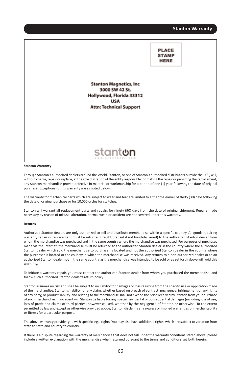 Stanton warranty | Stanton SCS.3M User Manual | Page 70 / 72