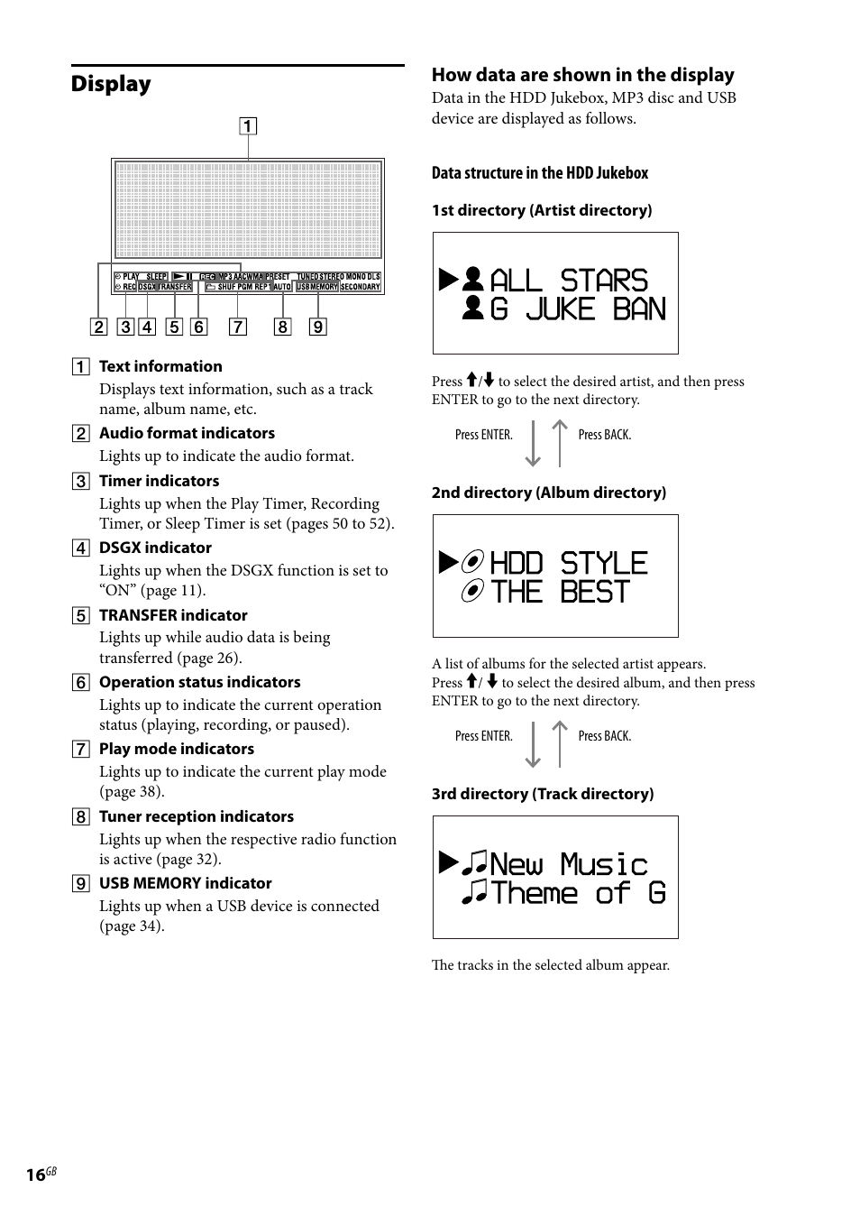 Display, How data are shown in the display | Sony Ericsson NAS-E35HD User Manual | Page 16 / 76