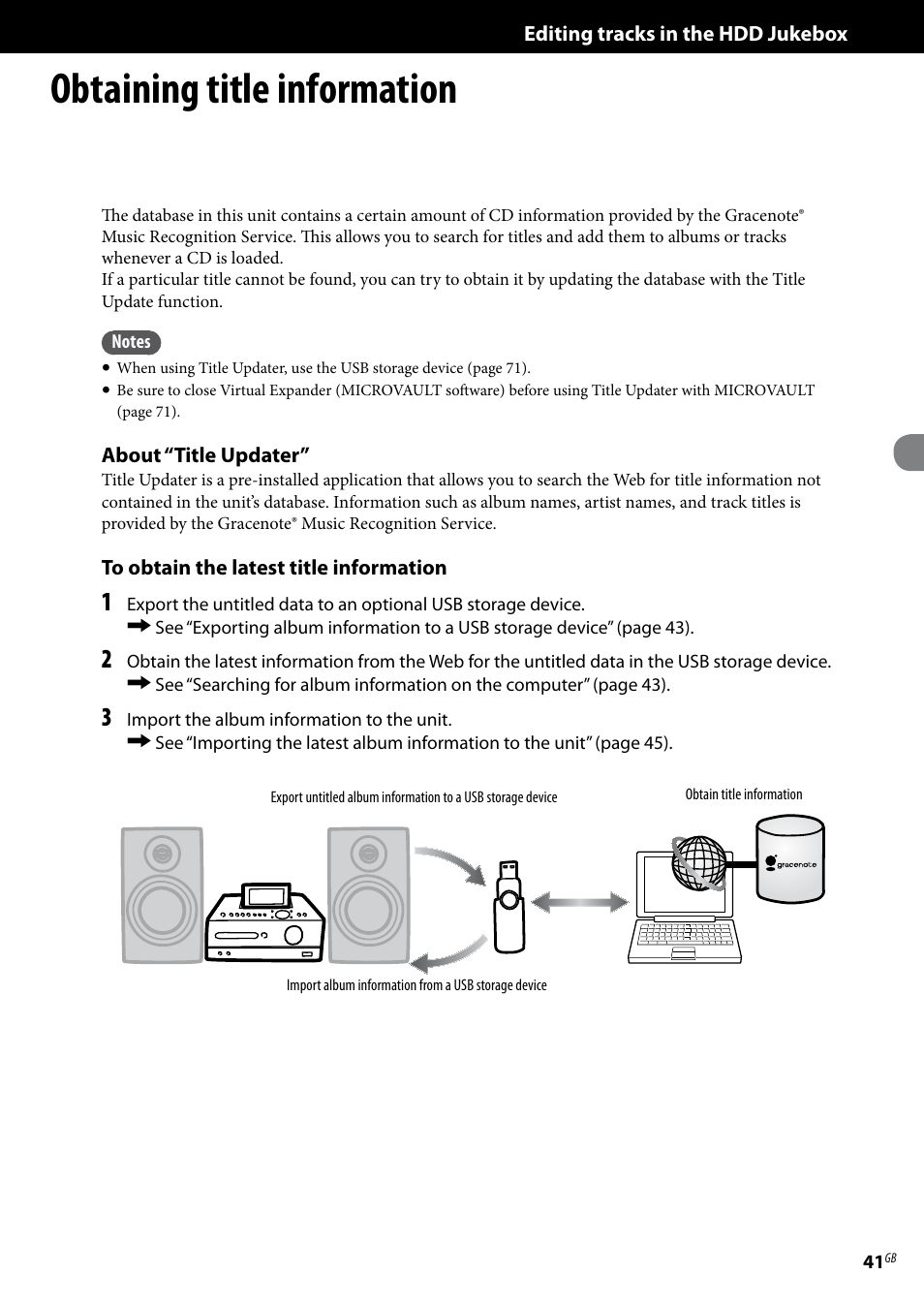 Editing tracks in the hdd jukebox, Obtaining title information | Sony Ericsson NAS-E35HD User Manual | Page 41 / 76