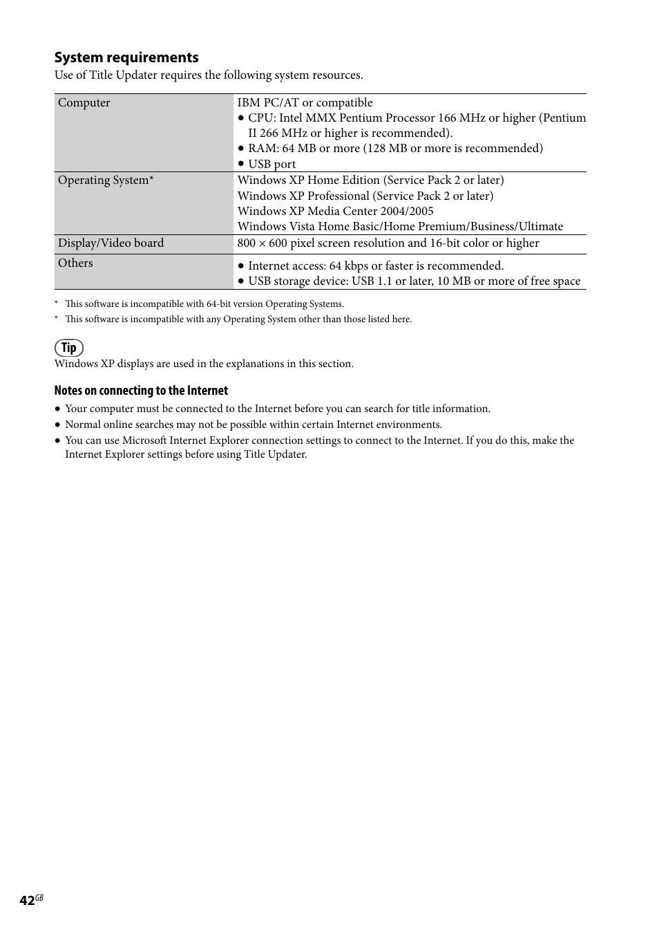 System requirements | Sony Ericsson NAS-E35HD User Manual | Page 42 / 76