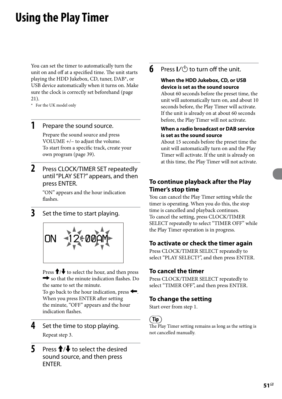 Using the play timer | Sony Ericsson NAS-E35HD User Manual | Page 51 / 76