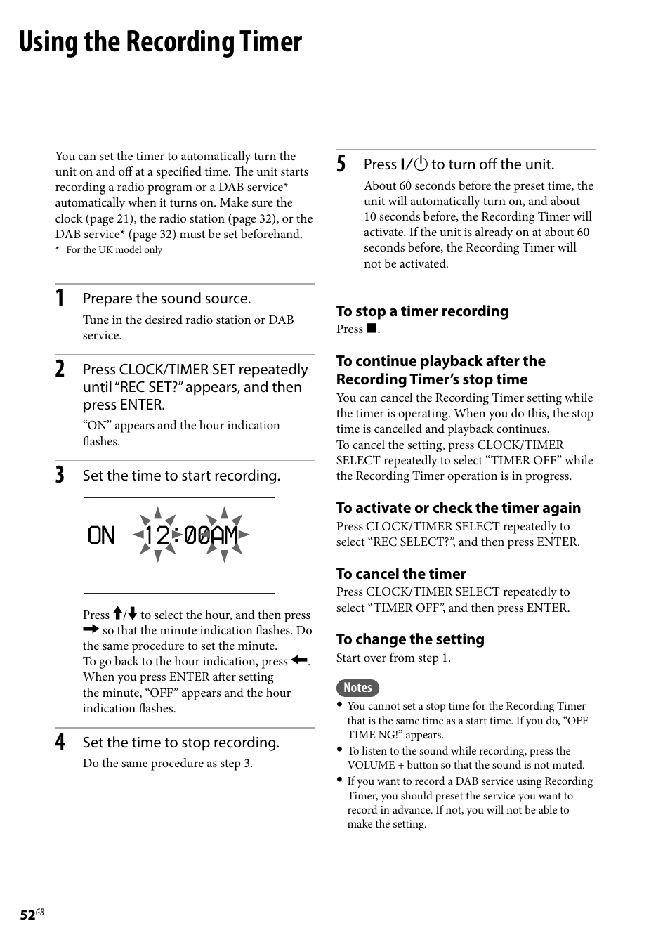 Using the recording timer | Sony Ericsson NAS-E35HD User Manual | Page 52 / 76