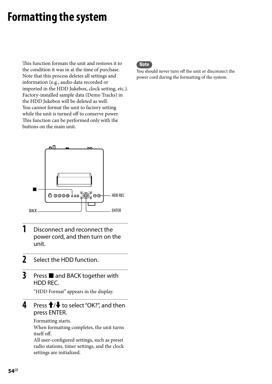 Formatting the system | Sony Ericsson NAS-E35HD User Manual | Page 54 / 76