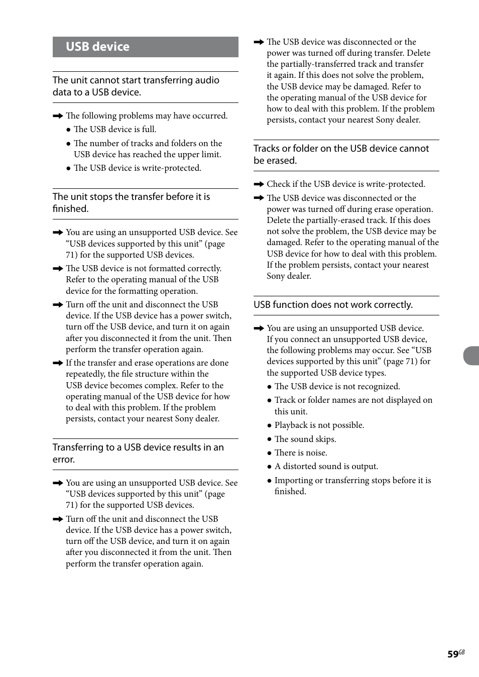 Usb device | Sony Ericsson NAS-E35HD User Manual | Page 59 / 76