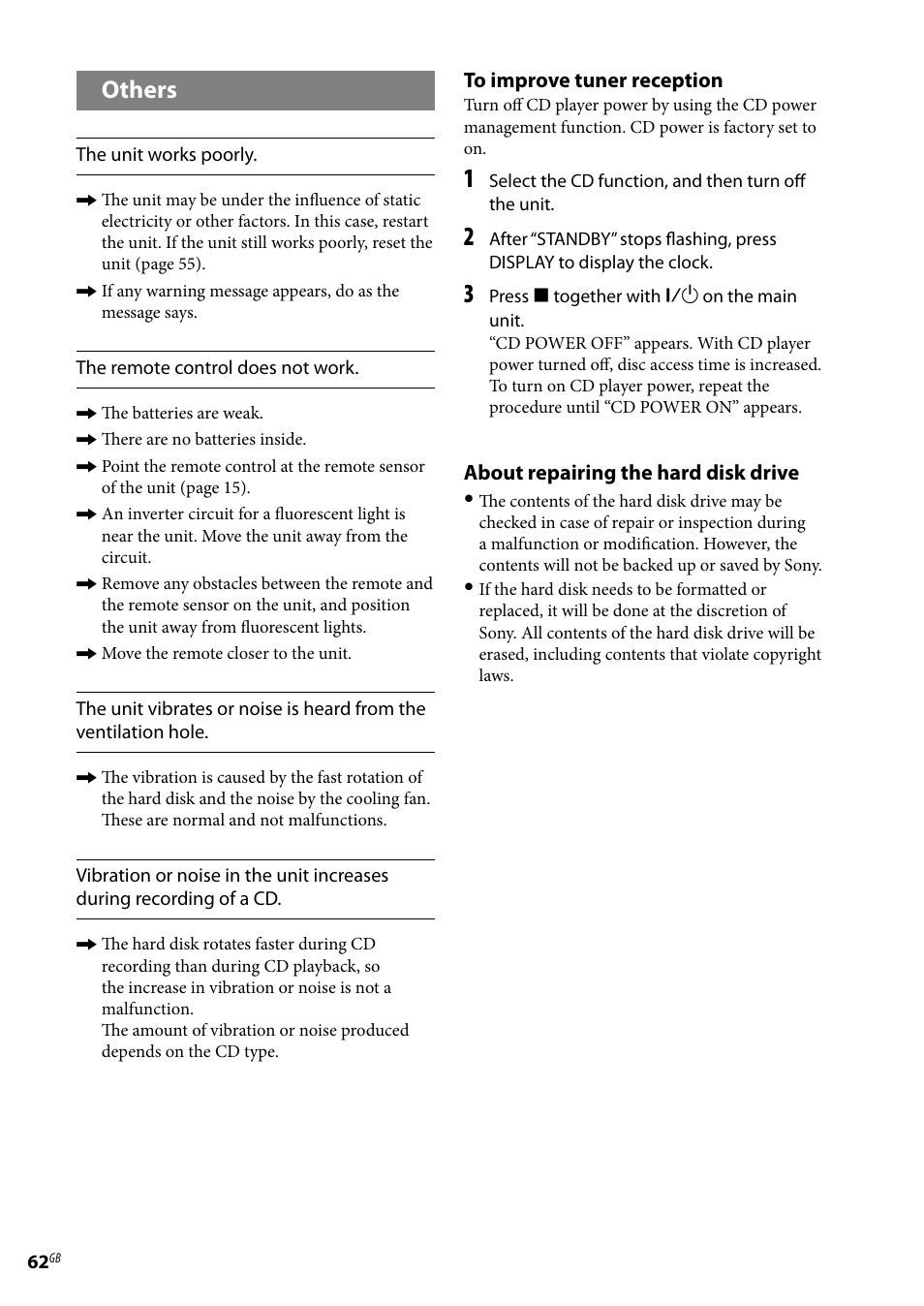 Others, About repairing the hard disk drive | Sony Ericsson NAS-E35HD User Manual | Page 62 / 76