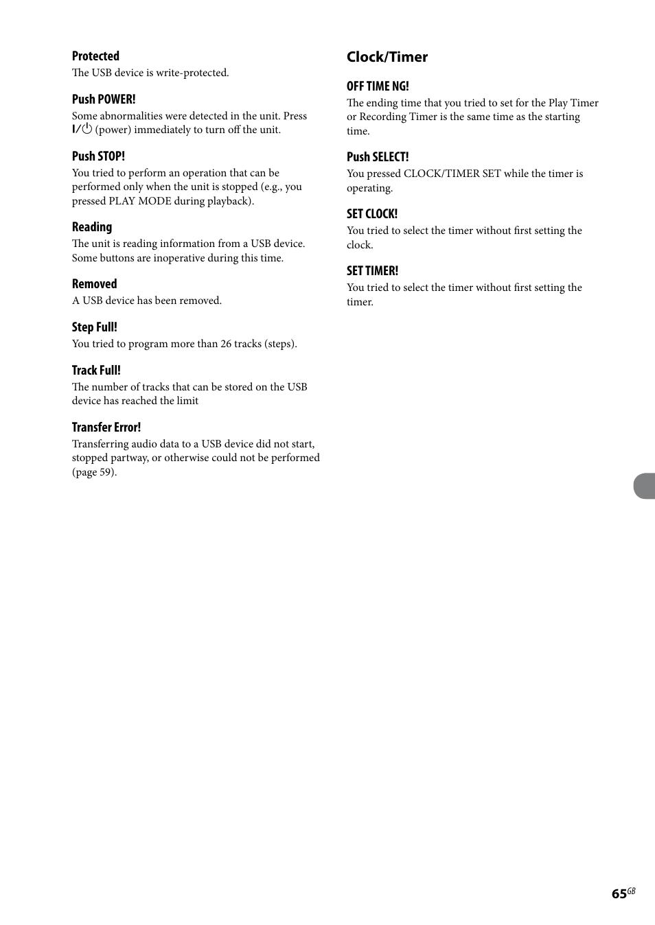 Clock/timer | Sony Ericsson NAS-E35HD User Manual | Page 65 / 76