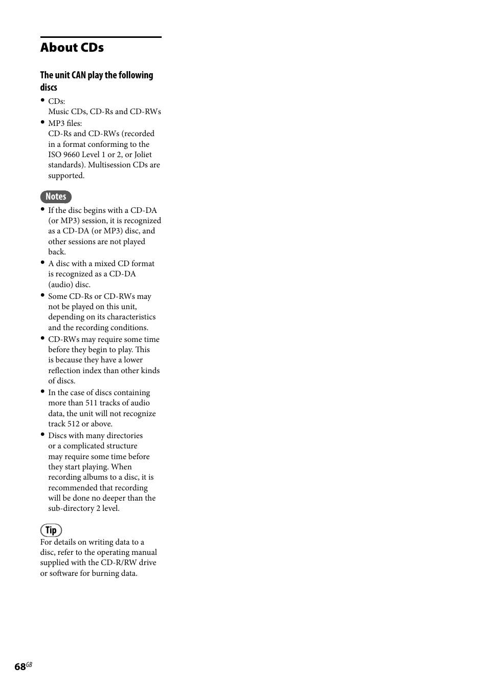 About cds, The unit can play the following discs | Sony Ericsson NAS-E35HD User Manual | Page 68 / 76