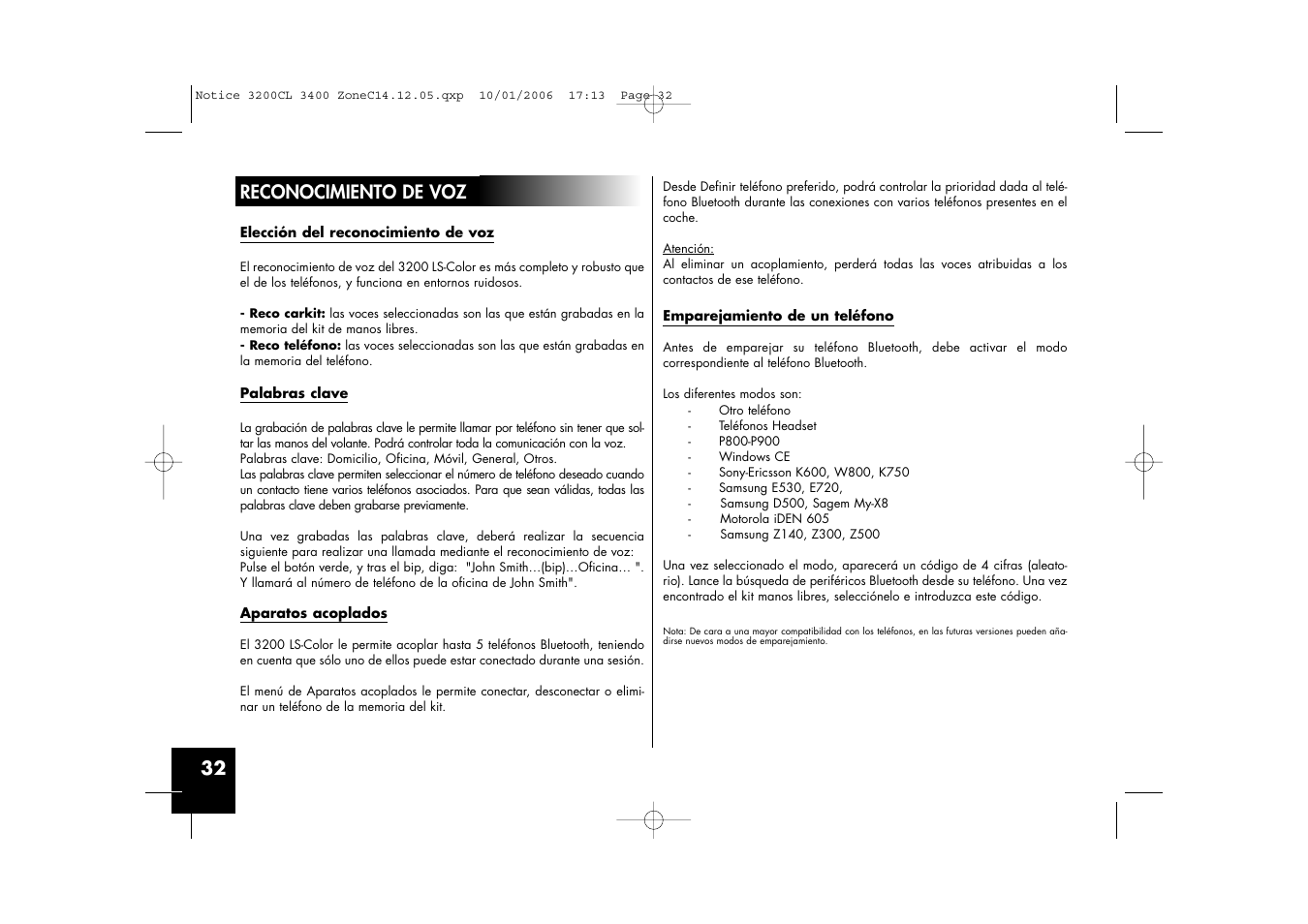 32 reconocimiento de voz | Sony Ericsson 3200 LS-Color User Manual | Page 32 / 80