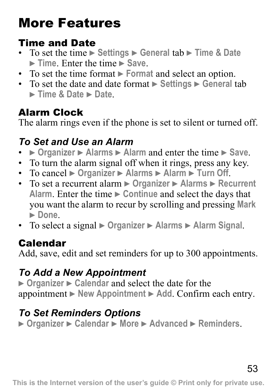 More features | Sony Ericsson J300a User Manual | Page 54 / 80