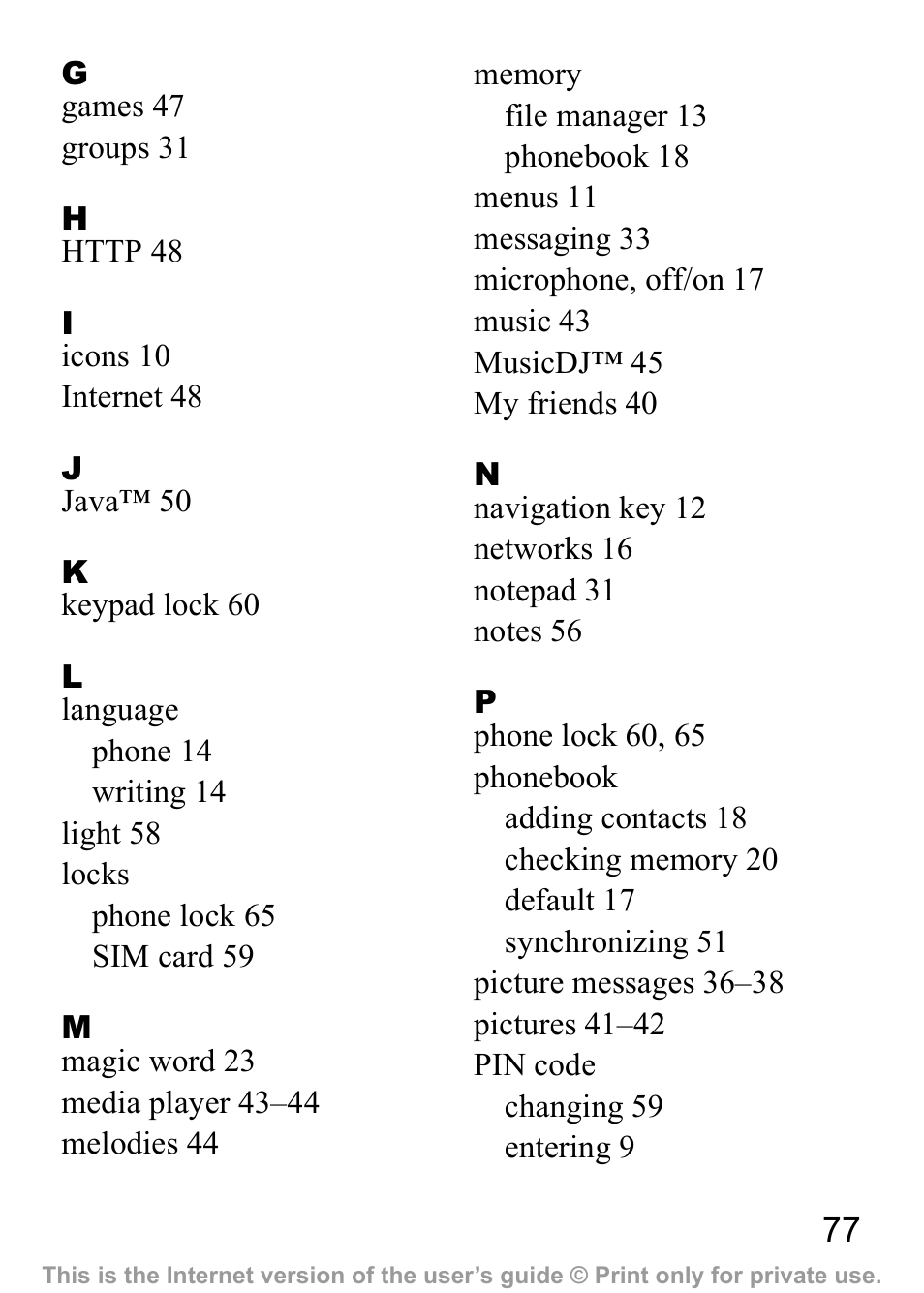 Sony Ericsson J300a User Manual | Page 78 / 80