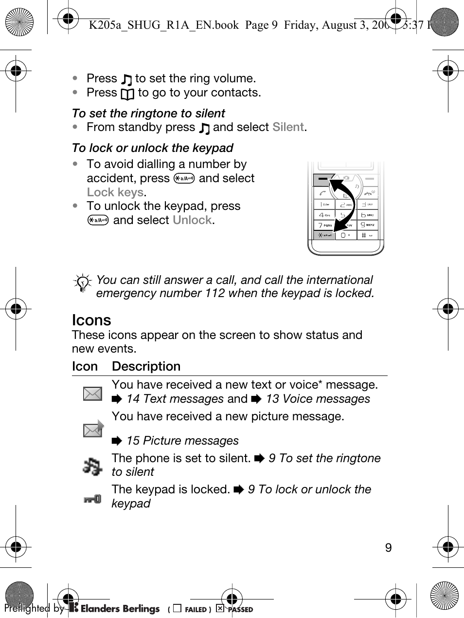 Icons | Sony Ericsson K205 User Manual | Page 11 / 48