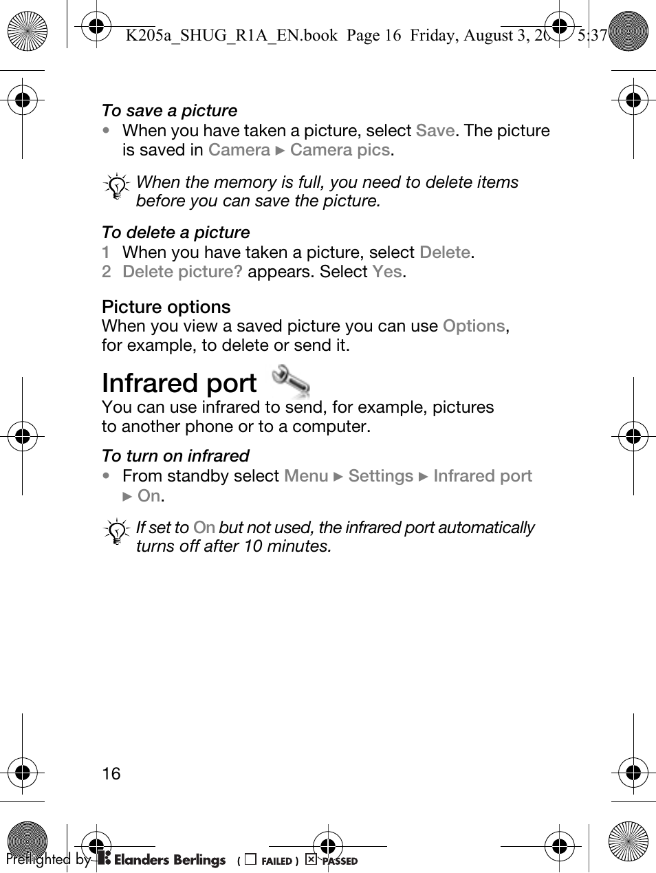 Infrared port | Sony Ericsson K205 User Manual | Page 18 / 48