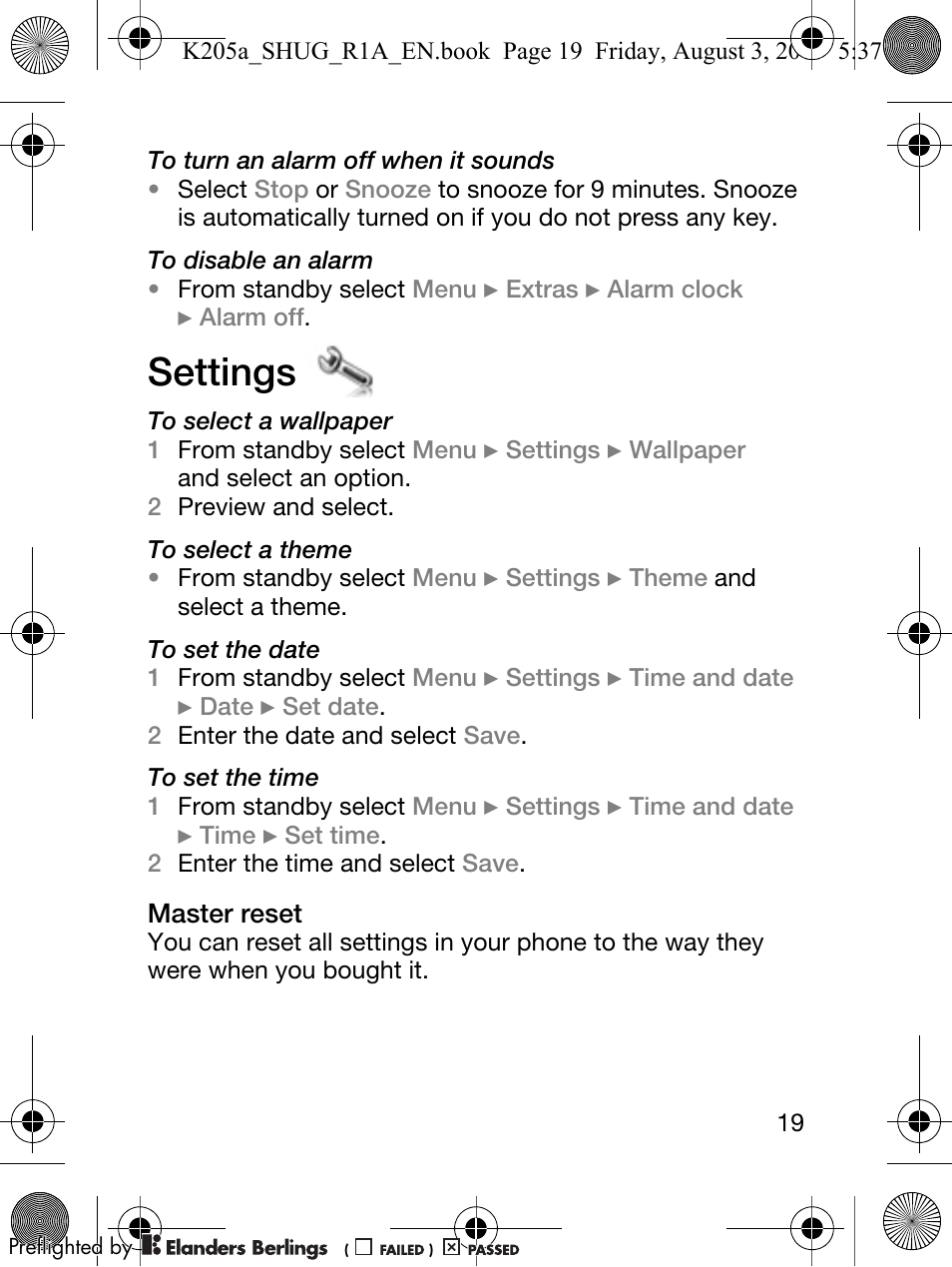 Settings | Sony Ericsson K205 User Manual | Page 21 / 48