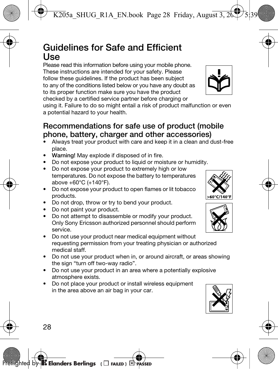 Guidelines for safe and efficient use | Sony Ericsson K205 User Manual | Page 30 / 48