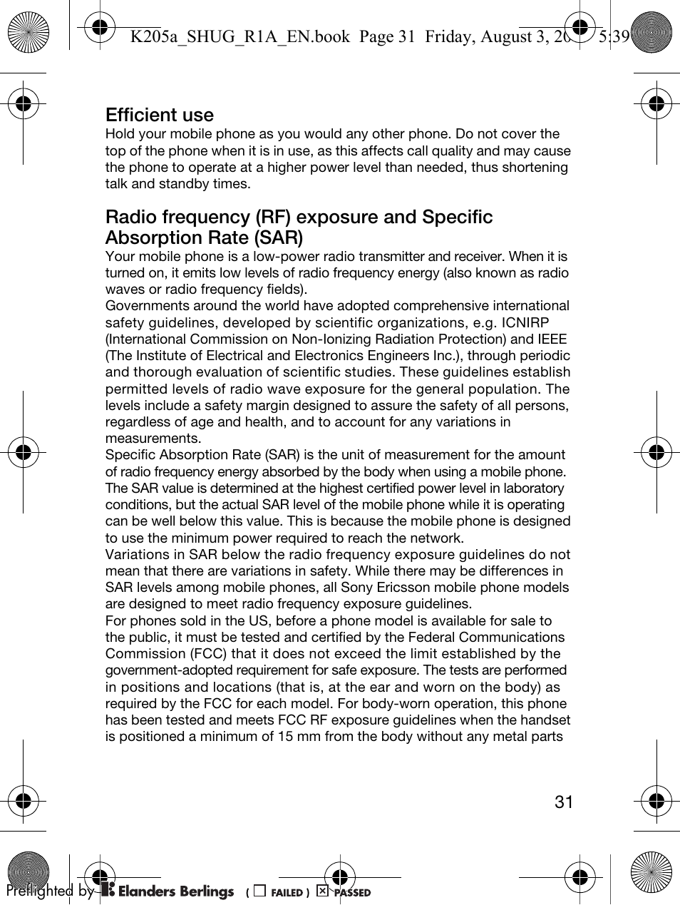 Efficient use | Sony Ericsson K205 User Manual | Page 33 / 48