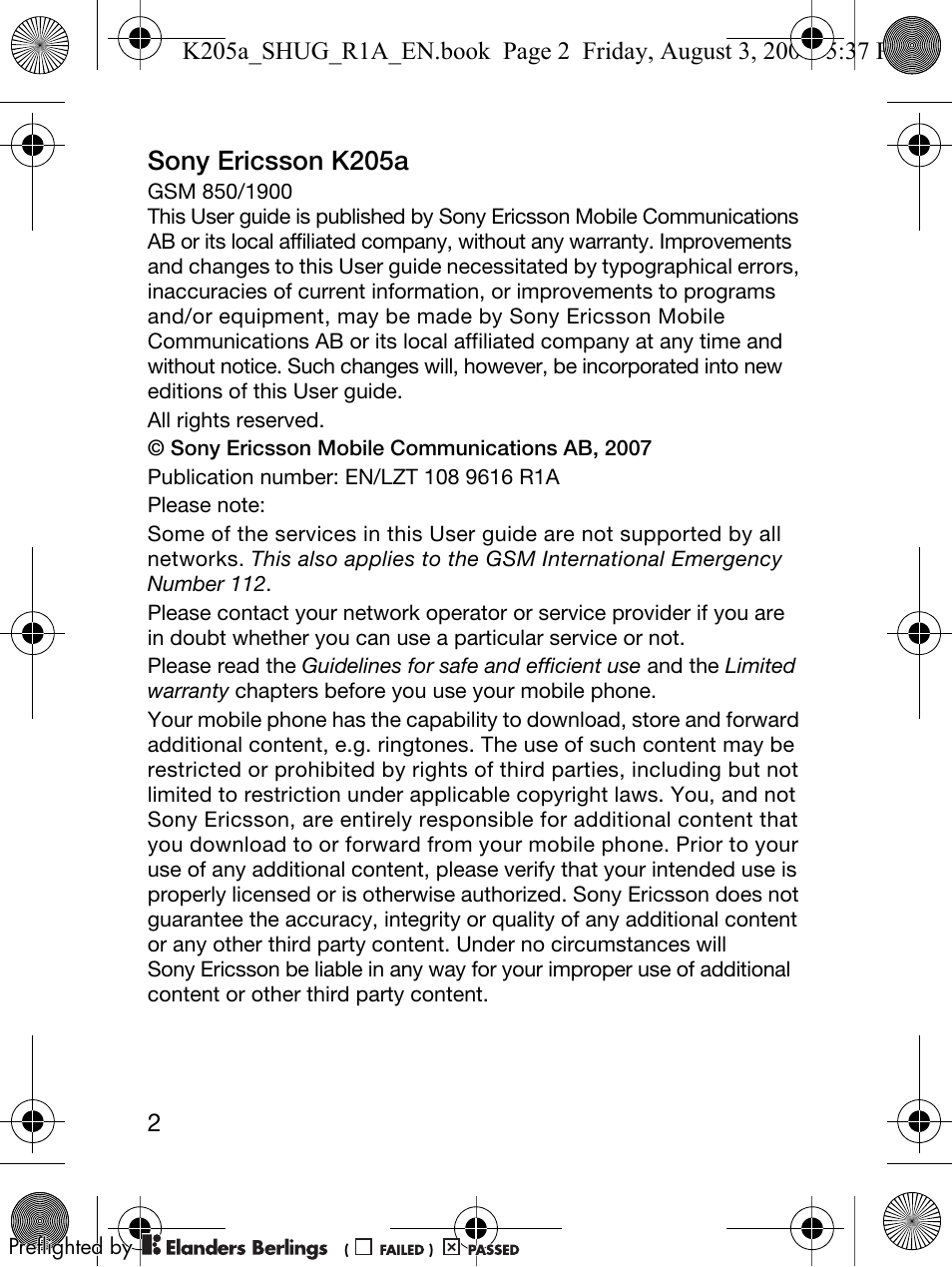 Sony ericsson k205a | Sony Ericsson K205 User Manual | Page 4 / 48