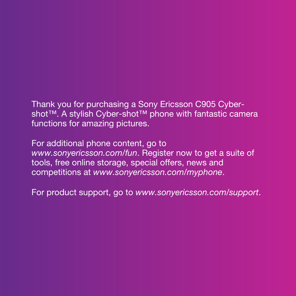 Sony Ericsson Cyber-shot C905 User Manual | 88 pages