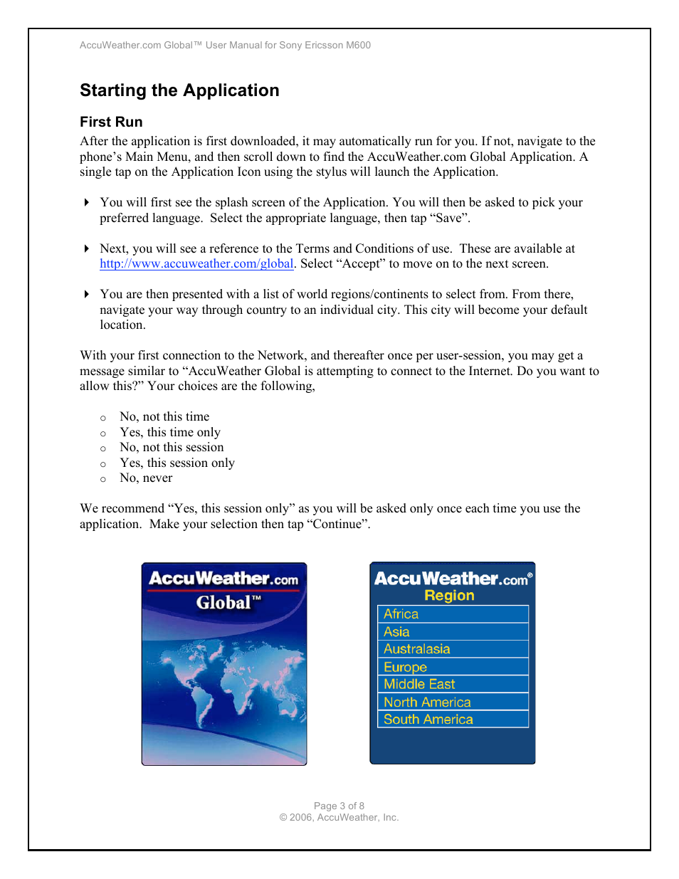 Starting the application | Sony Ericsson M600 User Manual | Page 3 / 8