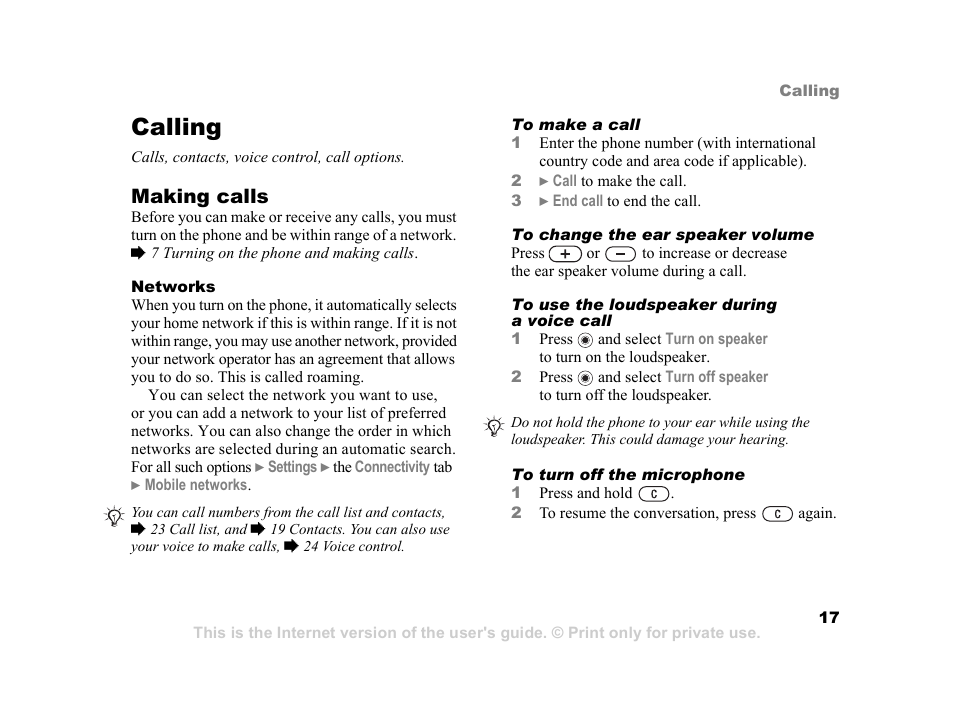 Calling, Making calls | Sony Ericsson K750i User Manual | Page 17 / 92