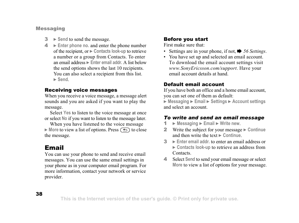 Email | Sony Ericsson K750i User Manual | Page 38 / 92