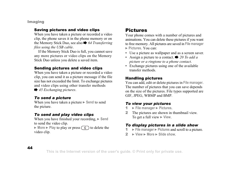 Pictures | Sony Ericsson K750i User Manual | Page 44 / 92