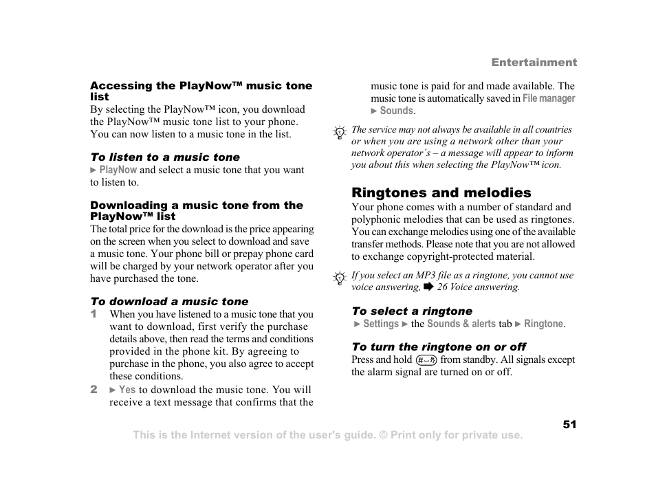 Ringtones and melodies | Sony Ericsson K750i User Manual | Page 51 / 92