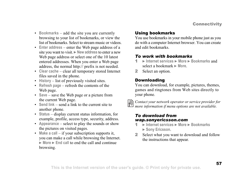 Sony Ericsson K750i User Manual | Page 57 / 92