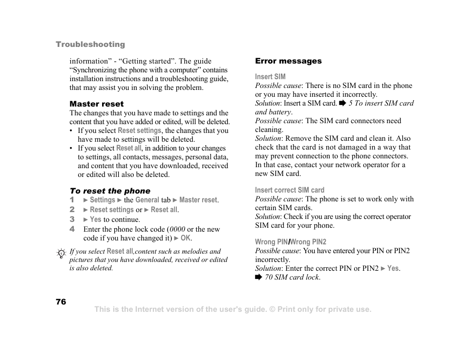 Sony Ericsson K750i User Manual | Page 76 / 92