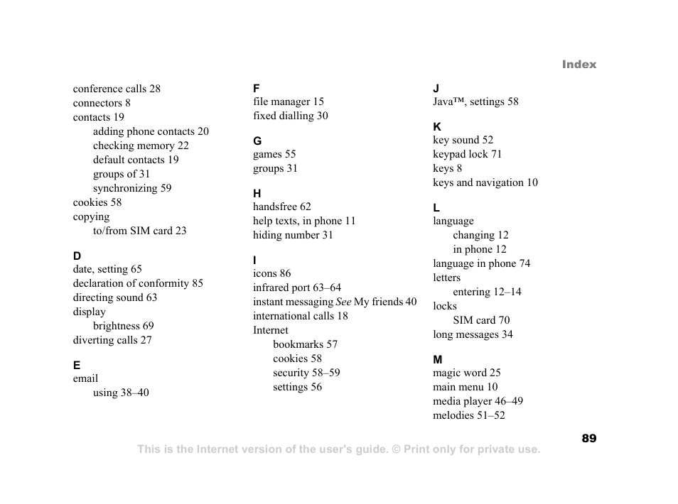 Sony Ericsson K750i User Manual | Page 89 / 92