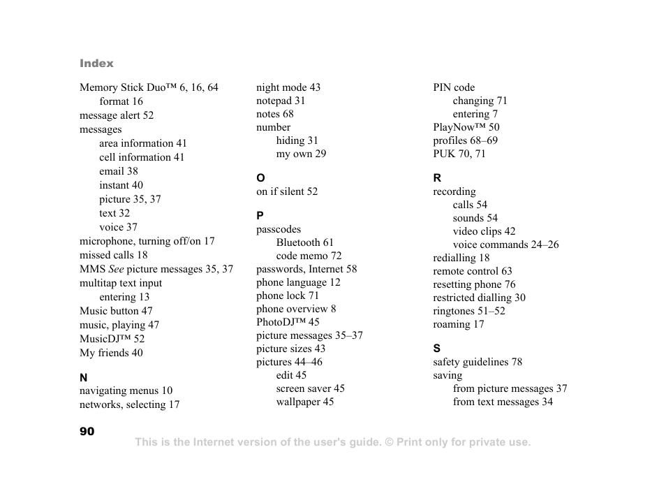 Sony Ericsson K750i User Manual | Page 90 / 92