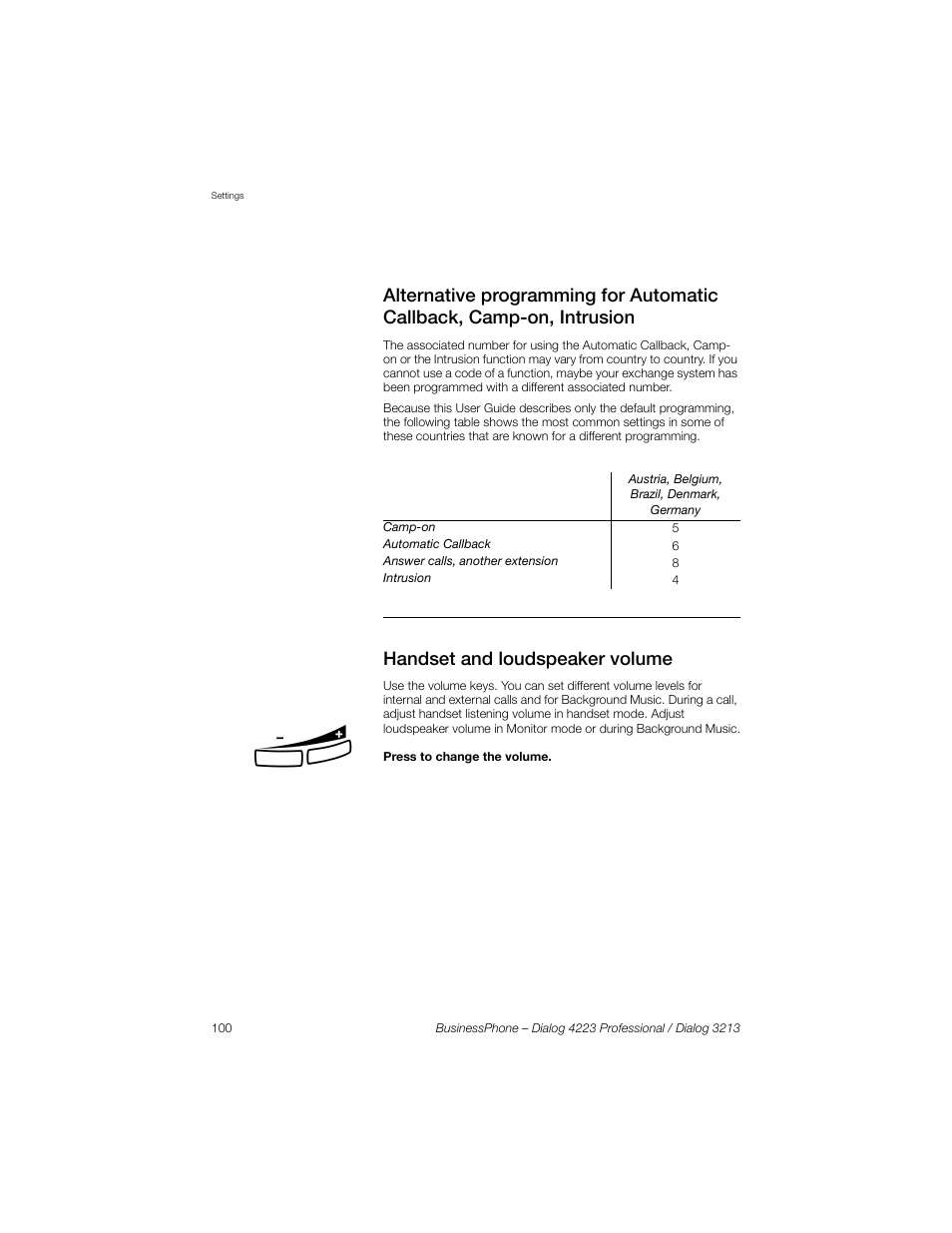 Handset and loudspeaker volume | Sony Ericsson Dialog 4223 User Manual | Page 100 / 132