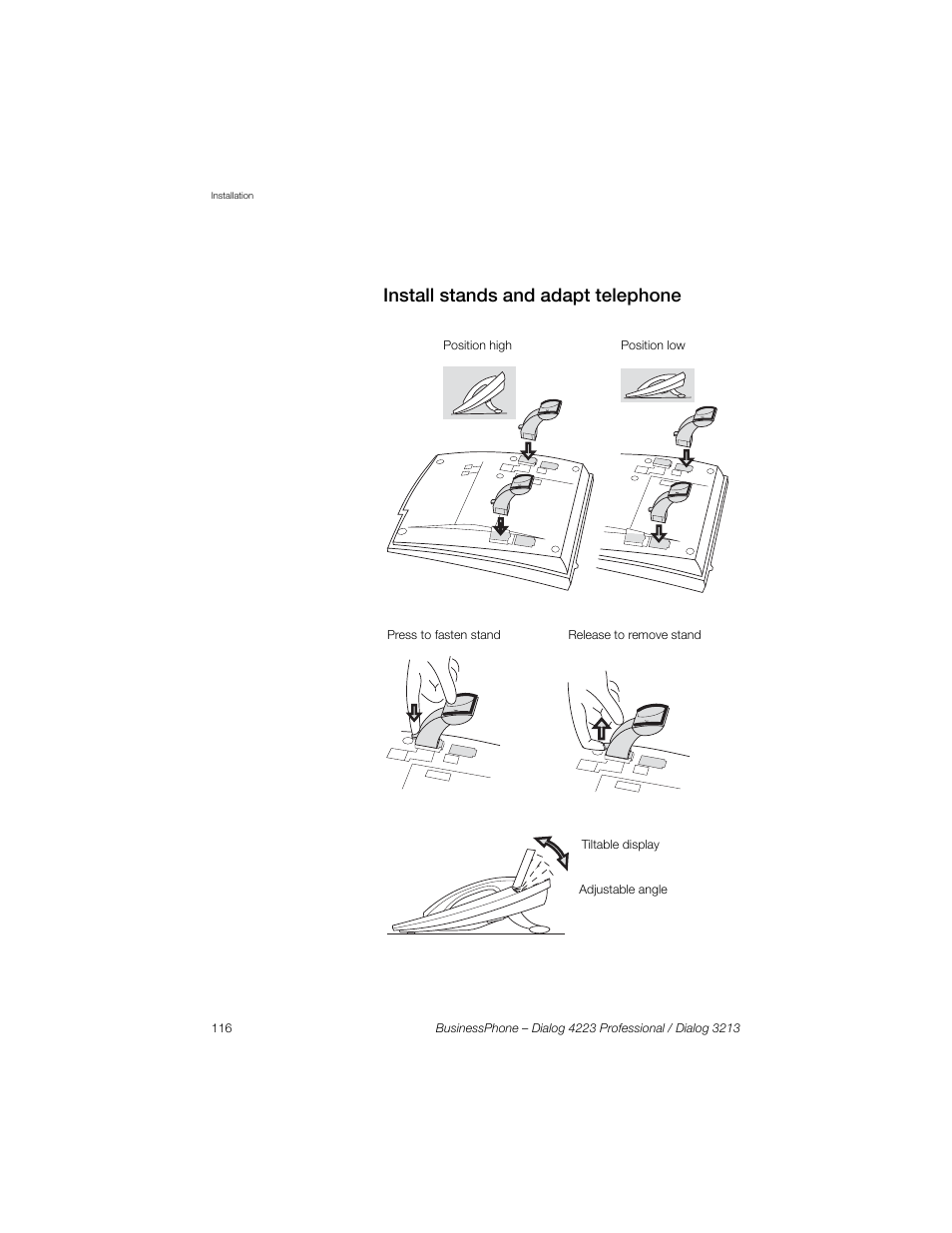 Install stands and adapt telephone | Sony Ericsson Dialog 4223 User Manual | Page 116 / 132
