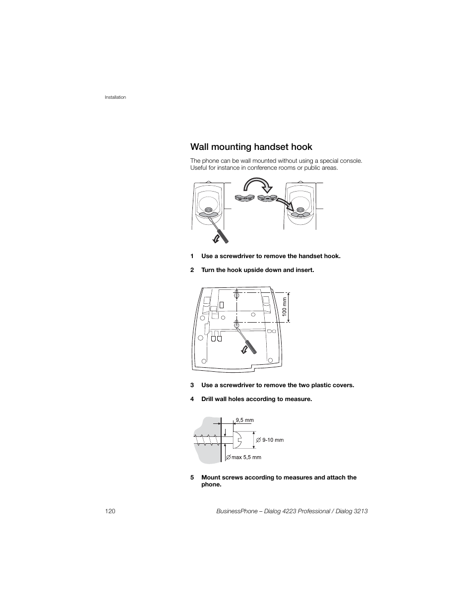 Wall mounting handset hook | Sony Ericsson Dialog 4223 User Manual | Page 120 / 132